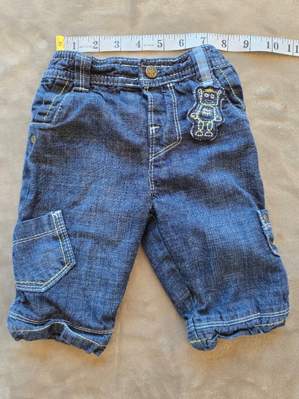 Vintage M&S Infant Dark Wash Denim Cargo Pants 3-6M 100% Cotton